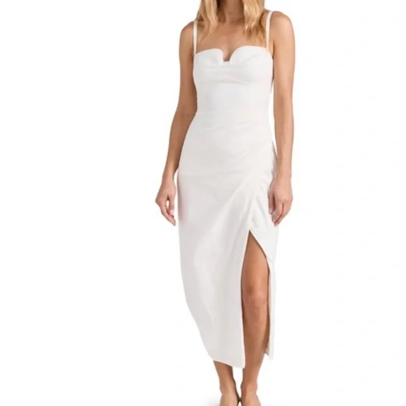 Alfred Draped Stretch Organic Cotton Midi Dress In Weiss - Picture 1 of 10